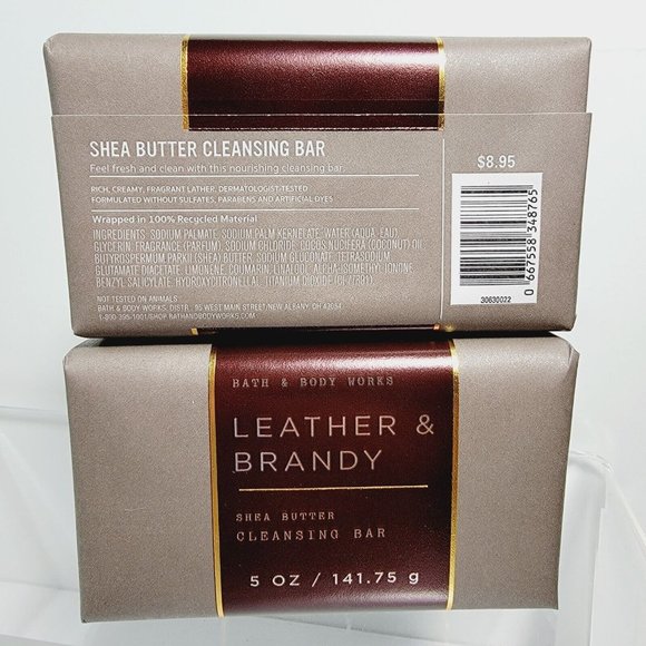 2 LEATHER & BRANDY Bath & Body Works Shea Butter Cleansing Body Bar Soap 5oz NEW - Picture 5 of 7